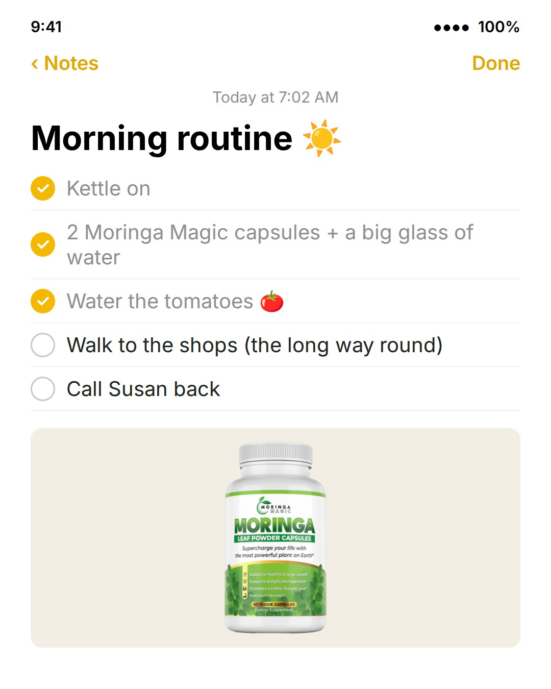 Notes-app routine ad, Feed 1080×1350
