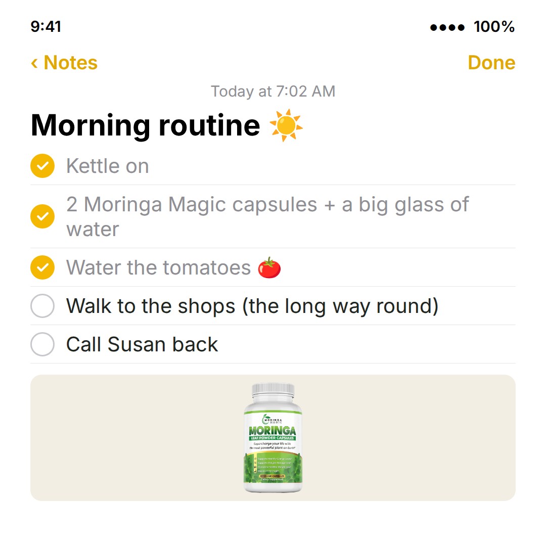 Notes-app routine ad, Square 1080×1080