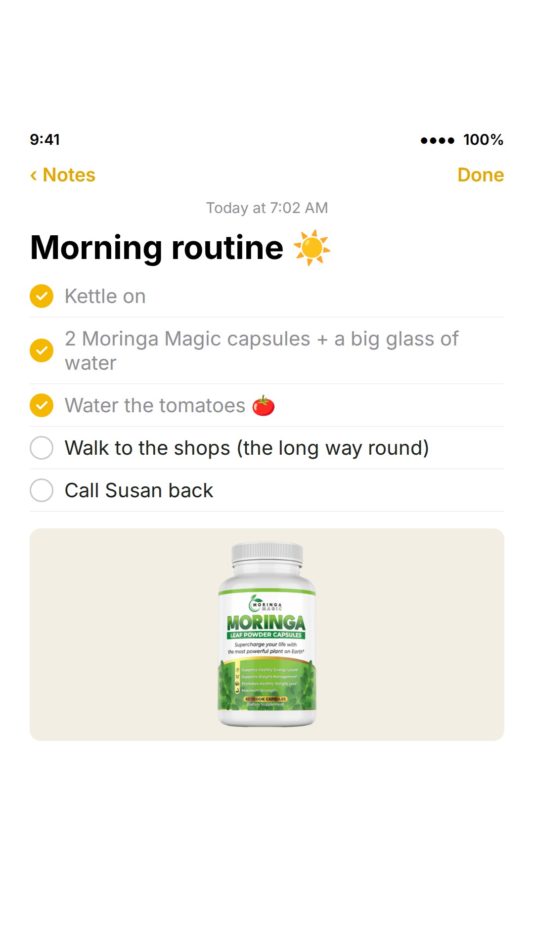 Notes-app routine ad, Stories/Reels 1080×1920