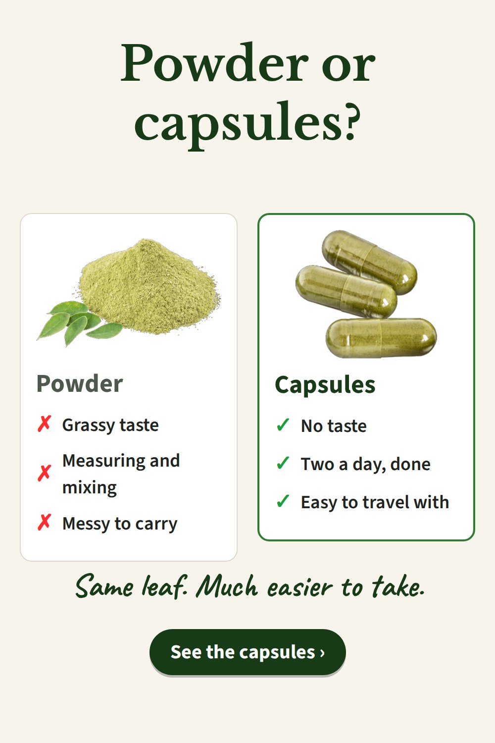 Powder or capsules pin